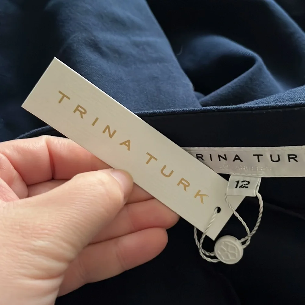 NWT TRINA TURK navy blue tulip hem cropped pants size 12 new with tags